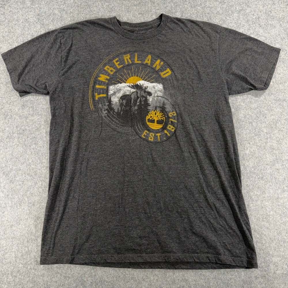 Timberland Mens XL Gray Graphic T-Shirt Moose Tree Logo Short Sleeve Tee